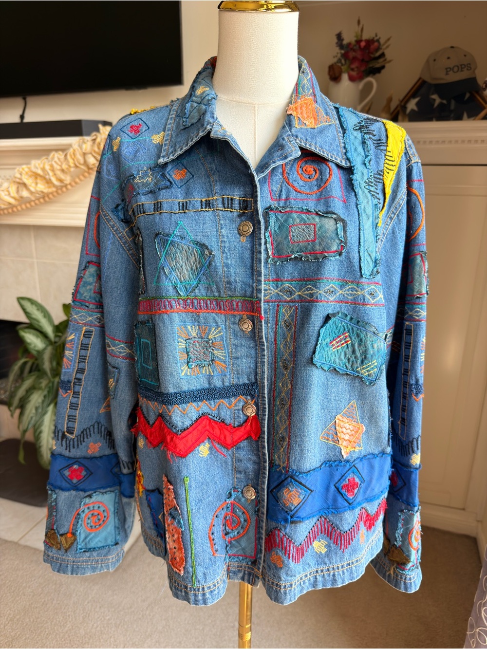 1990s Chico's Design "Art to Wear" patchwork denim jacket